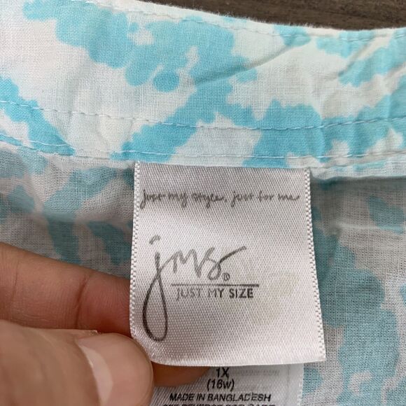 Just My Size Womens 1X Top Button Up 3/4 Sleeve VNeck Cotton Dip Dye Lightweight - Picture 6 of 9